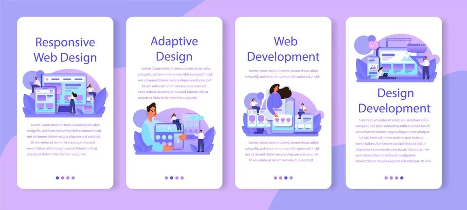 Responsive web design mobile application banner set. Adaptive content Stock Illustration
