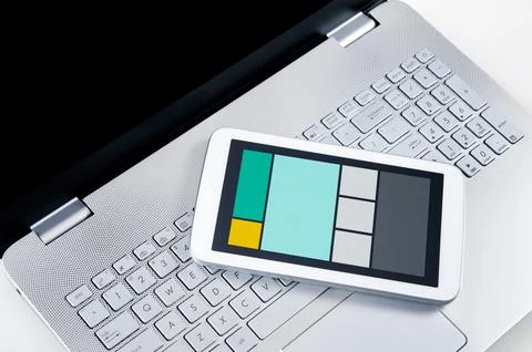 Responsive web design on mobile devices laptop and tablet pc Stock Photos