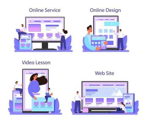 Responsive web design online service or platform set. Adaptive content Stock Illustration