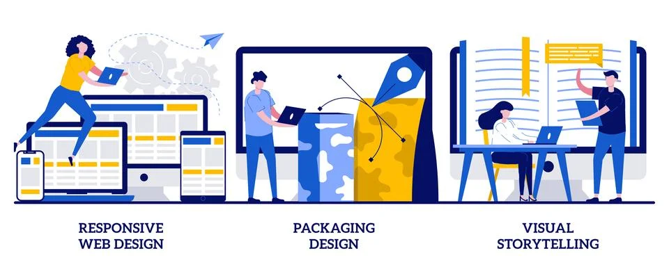 Responsive web design, packaging design, visual storytelling concept with t.. Stock Illustration