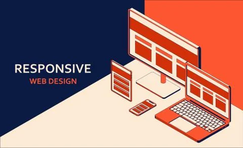 Responsive web design. Tablet, laptop, computer, mobile desktop, web application Illustrazione stock