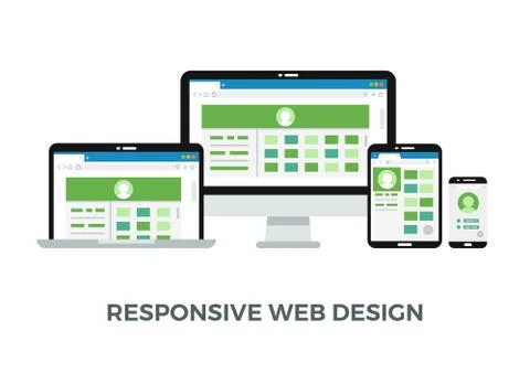 Responsive web design vector concept. Website page on screens Stock Illustration