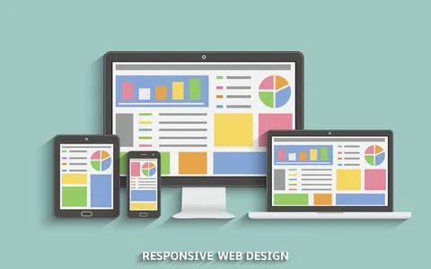 Responsive web design. Web design technology devices. Laptop, desktop compute Stock Illustration
