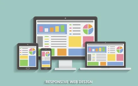 Responsive web design. Web design technology devices. Laptop, desktop compute Stock Illustration