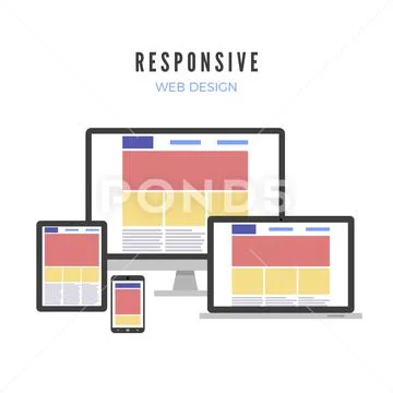 Responsive web design. Website template on different gadgets screen. Vector i イラスト素材