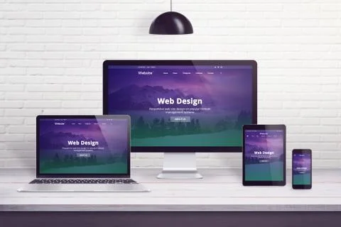 Responsive web site on multiple different display devices. Concept of web des Stock Photos