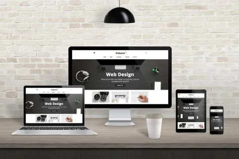 Responsive web site presentation on diferent display devices. Modern studio i Stock Photos