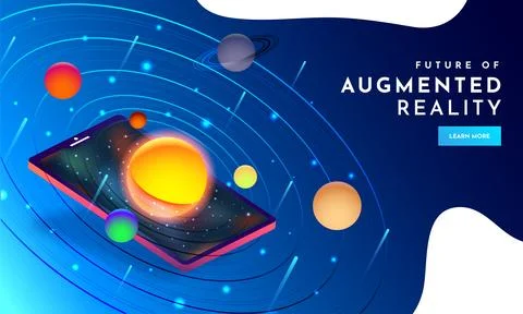 Responsive web template design with isometric illustration of space with pl.. Stock Illustration