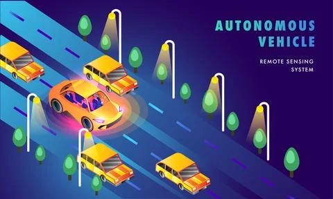 Responsive web template design with skyscraper's view of smart cars on urba.. Stock Illustration