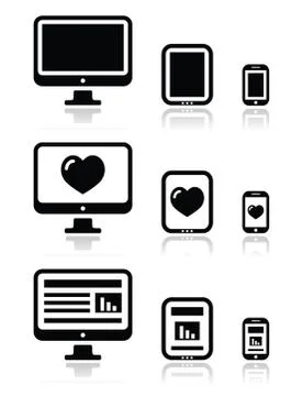 Responsive website design - computer screen, mobile, tablet icons set Illustrazione stock
