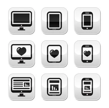 Responsive website design - computer screen, mobile, tablet buttons set Stock Illustration