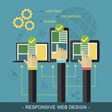 Responsive website flat design vector illustration with technological devices Stock Illustration