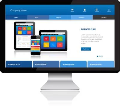 Responsive website template on modern computer Stock Illustration
