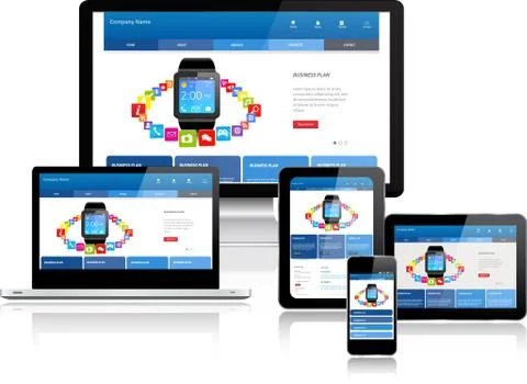 Responsive website template on multiple devices Stock Illustration
