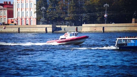 Resque Boat on Neva River in Saint Petersburg Stock Footage 71786471