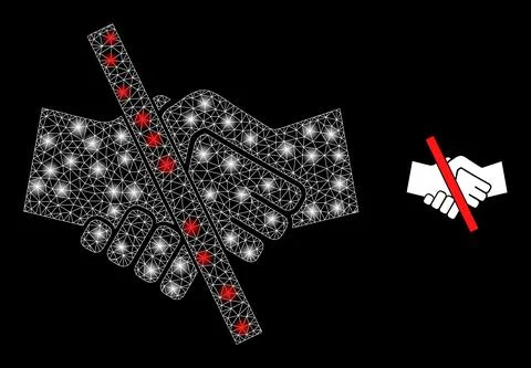 Resrtricted Handshake Icon - Wire Frame Mesh with Constellation Nodes Stock Illustration