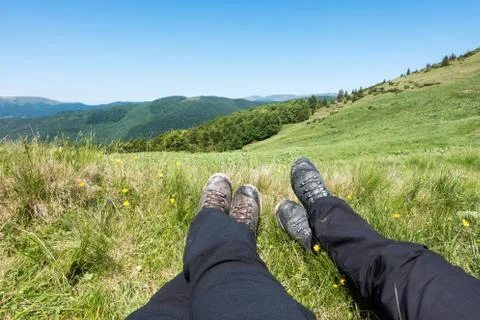 Rest in active hiking in the mountains Stock Photos