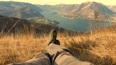 Rest and relaxation in the mountains at sunset Stock Footage 59577587