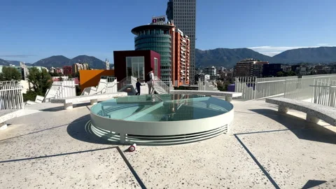 Rest Area Balcony at the Top of the Pyramid of Tirana City Albania 4k 60fps Stock Footage 253790809