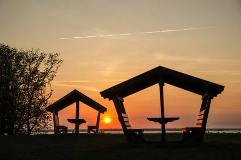 Rest area at sunset Stock Photos