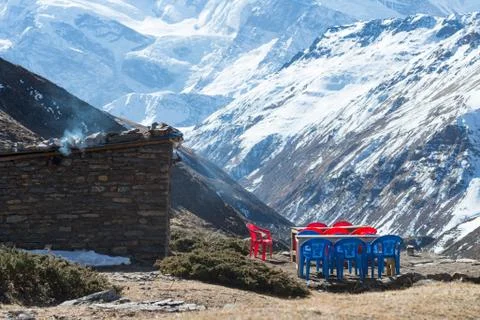 Rest area on the way to Thorong Phedi Stock Photos