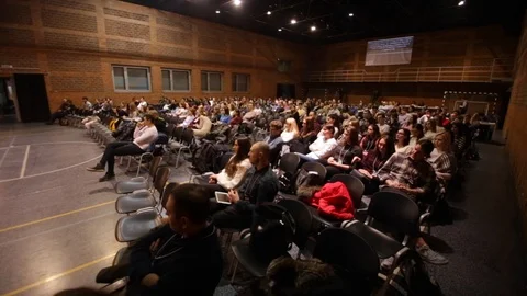 Rest, Belarus - MAY 9, 2018: Rear view of the audience at the business Stock Footage 96310821