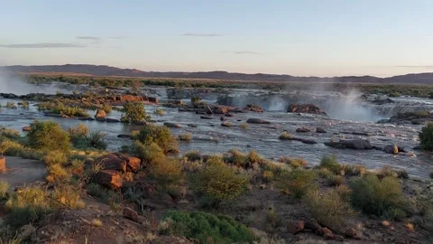 Rest camp and Augrabies waterfalls above main falls. Stock Footage 242495553