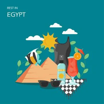 Rest in Egypt vector flat style design illustration Stock Illustration
