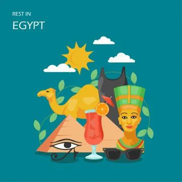 Rest in Egypt vector flat style design illustration Stock Illustration
