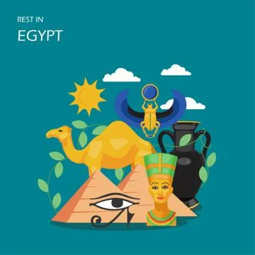 Rest in Egypt vector flat style design illustration Stock Illustration