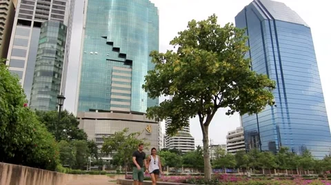 Rest in park cityscape Stock Footage 41795818