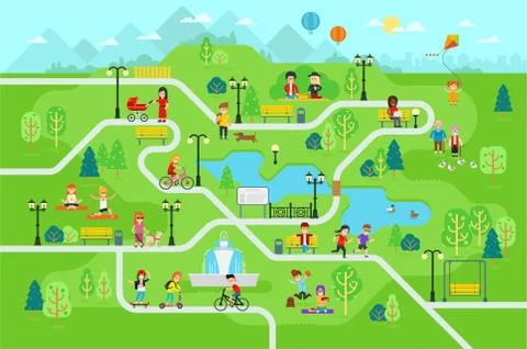Rest in the park map infographic elements in flat vector design イラスト素材
