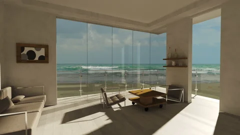 Rest by the sea view from the hotel window to the ocean and clouds Stock Footage 140684329