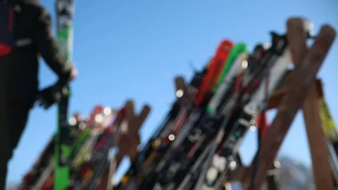 Rest ski on rack Stock Footage 122815799