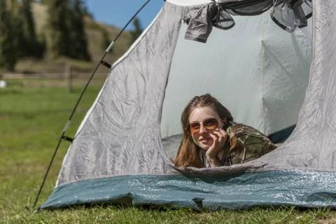 Rest in tent Foto stock