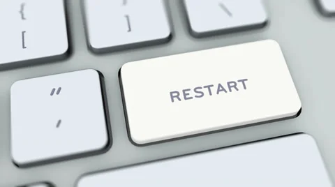 Restart button on computer keyboard. Key is pressed Stock Footage 35646636