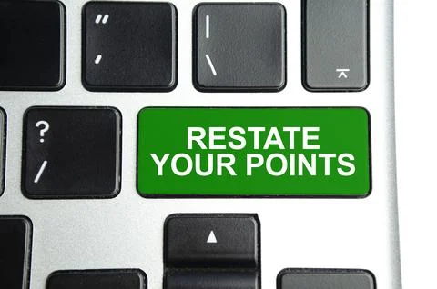 Restate your points words on button keyboard Stock Photos