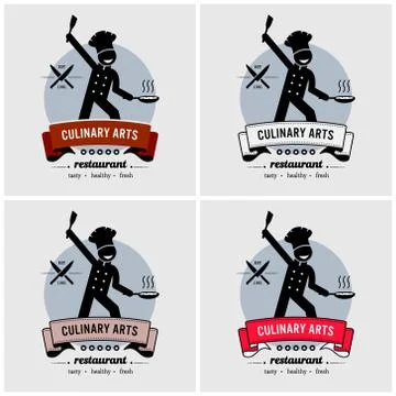 Restaurant and chef logo design. Vector artwork of a happy cook cooking food  Stock Illustration