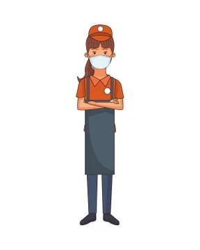 Restaurant attendant worker profession using face mask Illustrazione stock