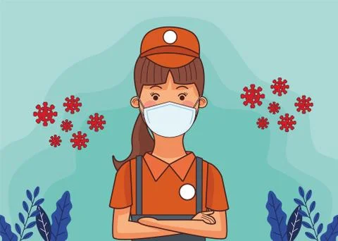 Restaurant attendant worker profession using face mask イラスト素材
