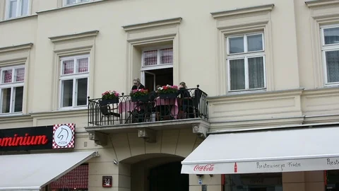 Restaurant with balcony  스톡 동영상 90459388