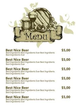 Restaurant beer menu Stock Illustration