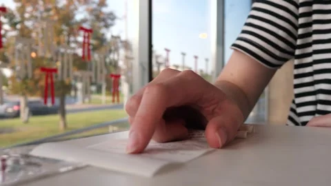 Restaurant bill ticket, on a table. Stock Footage 283680712