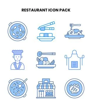 Restaurant Blue Design Icons Pack Stock Illustration