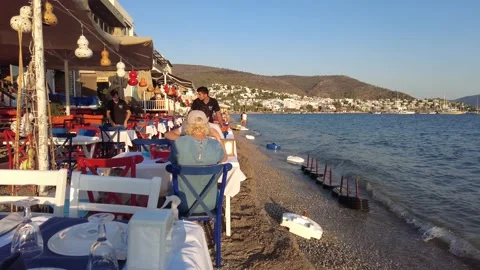 Restaurant in Bodrum on the beach. Bodrum Turkey Stock Footage 169289104