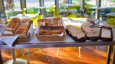 Restaurant breakfast bread selection 스톡 사진