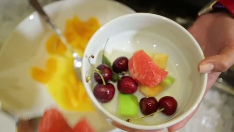 Restaurant breakfast with food Stock Footage 71783719
