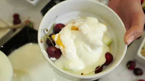 Restaurant breakfast with food Stock Footage 71790977