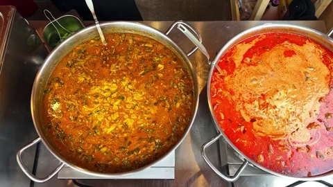 Restaurant Buffet With Hot Curry and Soup Stock Footage 340857971