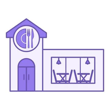Restaurant Building Color Icon. Vector Icon of Restaurant with Tables and C.. Stock Illustration